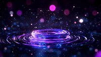 Glowing cosmic ripples with purple and blue light effects on dark background, magical space waves with bokeh particles and stars creating mystical atmosphere.