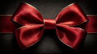 Elegant red satin bow tie on dark leather background for formal events, weddings, and special occasions fashion accessory.