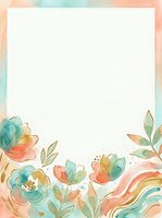 Watercolor floral frame with teal and coral flowers, gold accents, and blank space for text, for cards, invitations, and stationery.