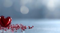 Red heart with scattered beads on soft bokeh background for Valentine's Day romance love celebration greeting cards wedding anniversary gifts.