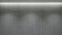 Concrete wall with linear ceiling lights and minimalist industrial design, suitable for backgrounds and architectural projects.