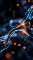 Abstract flowing smoke with glowing orange particles and light effects on dark background, creating dynamic movement and ethereal atmosphere.