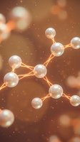 Molecular structure with glowing connections on warm bokeh background for scientific research and chemistry education presentations.