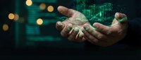 Businessman hands holding glowing digital network connections with data streams and circuit patterns for technology and innovation concepts.
