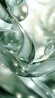 Abstract flowing curves in soft sage green tones create ethereal movement with glowing light effects and transparent layers for modern wall art and backgrounds.