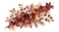 Watercolor autumn floral arrangement with roses and foliage in warm brown tones on transparent background for seasonal design projects.