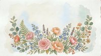 Watercolor floral arrangement with roses, lavender, ferns and greenery on aged paper background. Botanical illustration for wedding invitations, greeting cards and decorative designs.