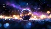 Glowing planet Earth with city lights against cosmic background with aurora and bokeh effects, mystical space atmosphere for astronomy and science concepts.