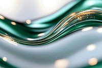 Elegant emerald green wave with golden light streaks flowing on blurred background creates luxurious abstract composition for modern design projects.