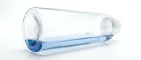 Transparent test tube with blue liquid isolated on white background, ready for medical, scientific, laboratory, and educational design use.