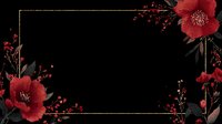 Elegant red floral frame with gold border on black background, featuring poppies and berries for wedding invitations or luxury designs.