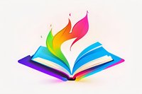Colorful open book with rainbow pages transforming into flying abstract shapes, perfect for education, creativity, and storytelling concepts. Artistic illustration on white background.
