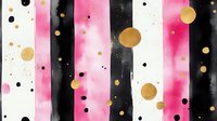Abstract watercolor pattern with pink, black, and white stripes decorated with gold and black dots creating an elegant modern design for fashion, textiles, and digital backgrounds.