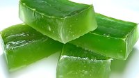 Fresh green aloe vera gel slices showing translucent texture and natural moisture, isolated on white background for cosmetic and wellness product photography.