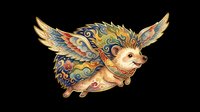 Flying hedgehog with colorful ornate wings in folk art style, isolated on transparent background. Great for stickers, t-shirt design, print on demand, and sublimation crafts.