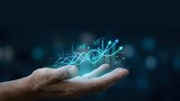Businessman hand holding glowing financial growth charts and upward arrows, representing stock market success, investment returns, and business analytics for corporate presentations.