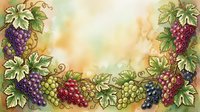 Grapevines with purple, red, and green clusters frame a soft, warm background, creating an elegant border design suitable for wine labels, kitchen decor, and culinary projects.