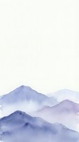 Watercolor mountain landscape with layered purple and blue peaks in soft misty atmosphere on neutral background for peaceful design projects.
