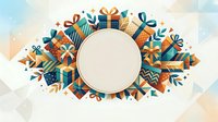 Festive gift boxes and snowflakes arranged in circular frame on isolated background, perfect for holiday greeting cards, seasonal promotions, and celebration designs.
