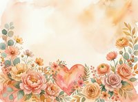 Watercolor floral border with heart, roses, peonies in soft peach and pink tones on light background, perfect for cards and invitations.