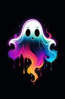 Cute ghost character with rainbow dripping effect and neon glow on black background, featuring flowing ethereal design in vibrant gradient colors.