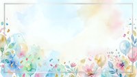 Watercolor floral frame with soft pastel flowers and leaves creating elegant border on white background for wedding invitations and greeting cards.