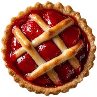 Homemade cherry pie with golden lattice crust and flaky pastry edges, fresh baked dessert for bakery menus and food photography on white background.