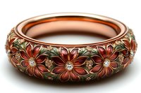 Elegant copper bracelet with intricate floral engravings and gemstone accents on white background, luxury jewelry accessory for fashion and style.