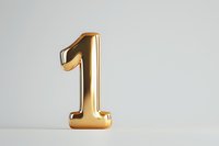 Golden metallic number one standing on white surface against light gray background, symbol of leadership and achievement in minimalist style.