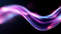 Glowing neon wave with pink and blue light trails flowing on black background, abstract dynamic motion design element for modern backgrounds.