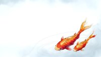 Two vibrant orange goldfish swimming gracefully in clear water with gentle ripples and soft lighting creating peaceful aquatic scene.