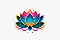 Vibrant rainbow lotus flower with gradient colors from turquoise to pink and orange, stylized spiritual symbol on white background, isolated design element.