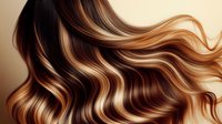 Flowing waves of multi-toned hair featuring rich brown, caramel, and blonde highlights creating a luxurious ombre effect for beauty and salon marketing.