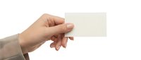 Female hand holding blank white business card on transparent background isolated for mockup design and branding projects.