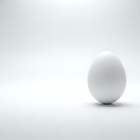 Single white egg on clean white background with soft shadow for minimalist design and cooking concepts.