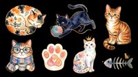 Cute cats and paw print isolated on transparent background, ready for t-shirt design, stickers, clipart, sublimation and print-on-demand products.