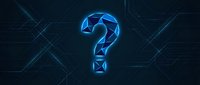Glowing blue polygonal question mark on dark tech background with circuit lines, symbolizing digital mystery and innovation.