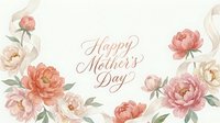 Elegant Mother's Day greeting card with watercolor peonies in soft pink and coral tones on cream background for holiday celebrations and gift designs.