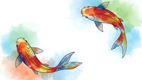 Watercolor koi fish swimming in colorful artistic style with orange red scales and flowing fins on white background for oriental design projects.