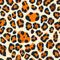 Trendy leopard print seamless pattern in orange and black on beige background, perfect for fashion design, textiles, and digital projects. Modern take on classic animal print.
