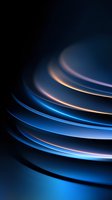 Abstract curved layers with glowing blue and orange light effects on dark background create modern technological atmosphere for presentations and designs.