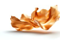Flowing copper-colored fabric floating in air with gentle folds and waves creates elegant abstract shape against white background, suitable for luxury design projects.