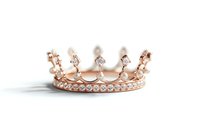 Rose gold crown ring with delicate crystal embellishments on white background, elegant royal jewelry design isolated for luxury accessories and fashion catalogs.