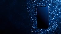 Modern smartphone surrounded by glowing blue network connections and dots on dark background, representing digital connectivity and mobile technology.
