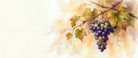 Watercolor grape cluster with autumn leaves and vines on soft beige background for wine labels, harvest themes and botanical designs.