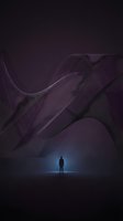 Silhouette of male figure standing alone in dark abstract environment with flowing wave patterns and blue light, representing solitude, contemplation, and inner journey for conceptual and editorial use.