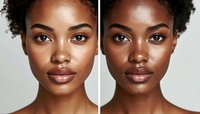 Side by side portrait of two young African American women with natural curly hair and flawless skin, showcasing diverse beauty in cosmetic advertising.