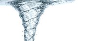 Clear water tornado vortex with bubbles and splash effects isolated on white background for design projects and digital compositions.