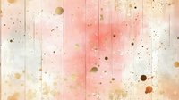 Abstract watercolor background with coral pink and gold splatter on wooden planks texture, creating an elegant rustic artistic surface.