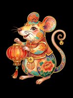 Festive rat in traditional attire holding a red lantern, isolated on transparent background. Great for lunar new year clipart, stickers, t-shirt design, and print on demand.